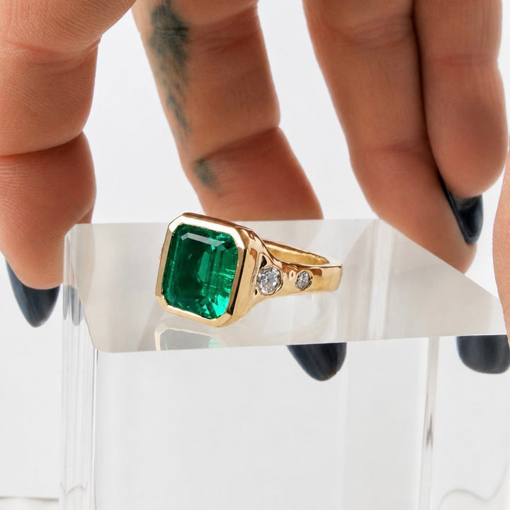 Emerald & Diamond Band 14k