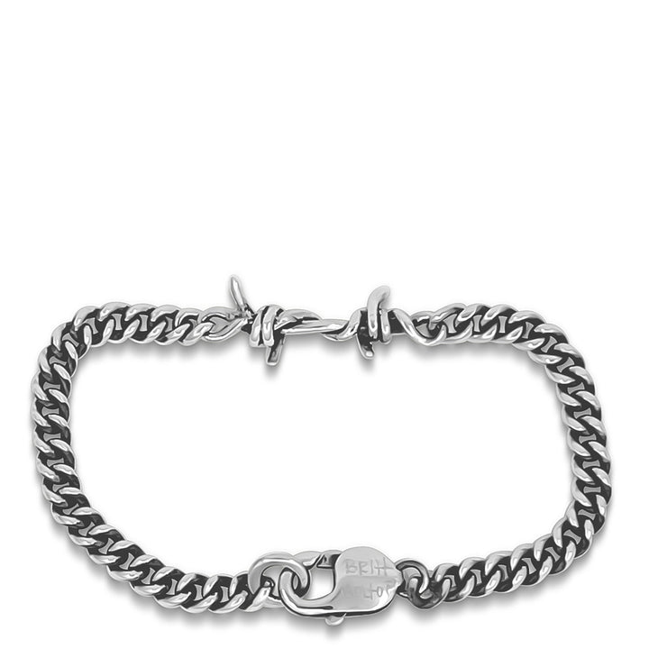 Silver chain bracelet on a white background
