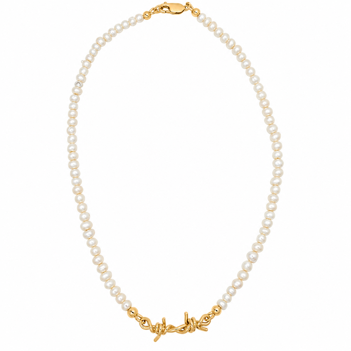 Barbed Wire Pearl Necklace 14k