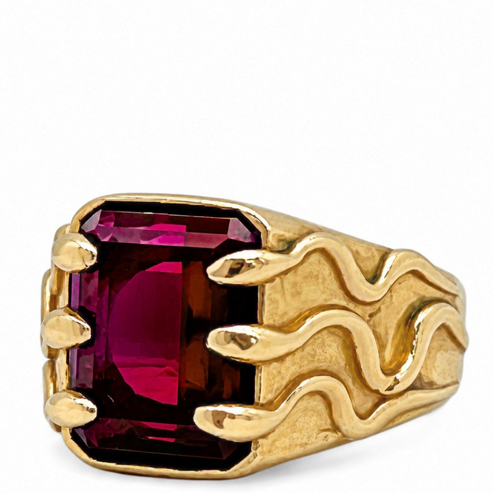 Snake Signet Ring Ruby 14k