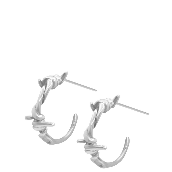 Silver hoop earrings on a white background