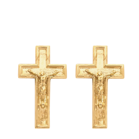 Asymmetric Crucifix Studs Gold