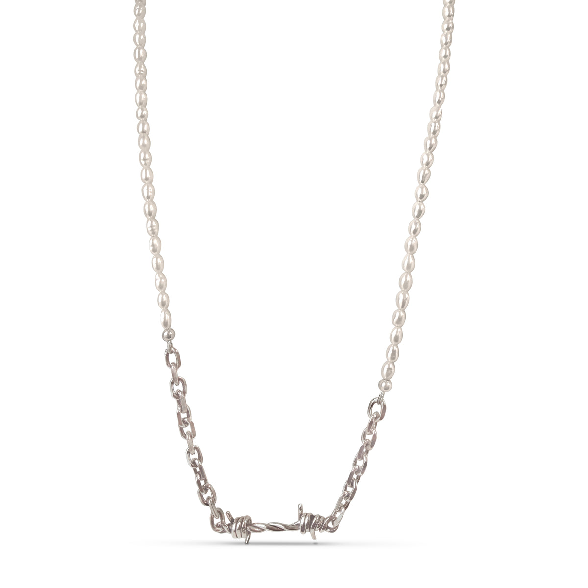 Barbed Wire Pearl & Chain Necklace | Sterling Silver, Britt Bolton