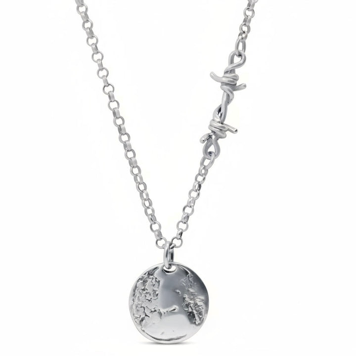 Memento Mori Coin Barbed Wire Necklace