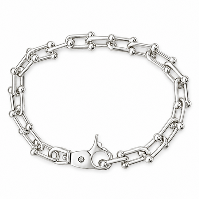 A silver-toned metal chain bracelet with a lobster clasp, displayed on a clean white background.
