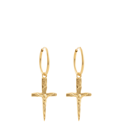 Crucifix Dagger Hoop 14k
