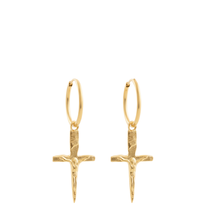 Crucifix Dagger Hoop 14k