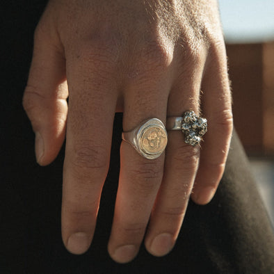 hand wearing our oval signet ring