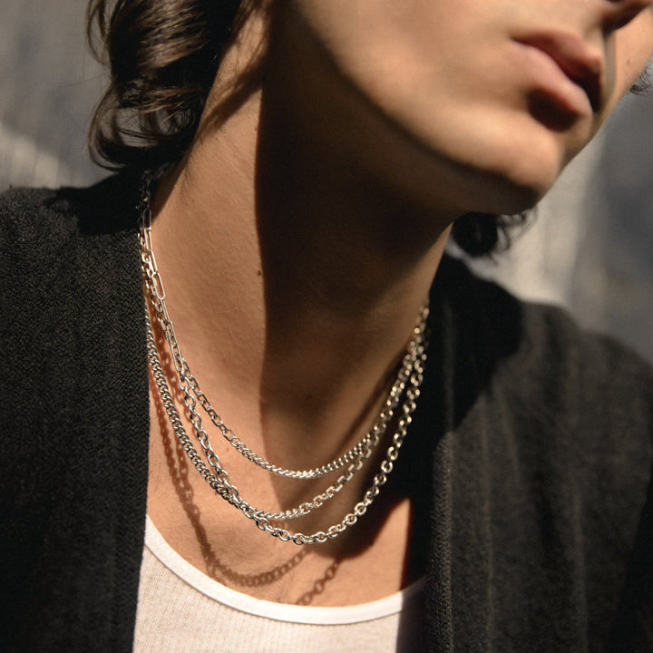 SILVER NECKLACES ON MODEL