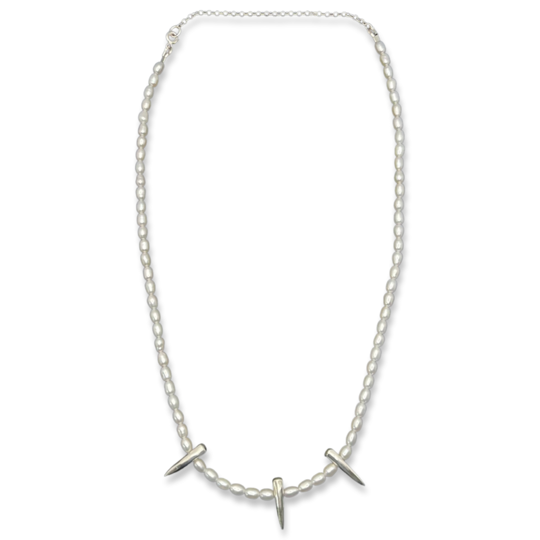 Spike Pearl Necklace Silver Pendant, Brooklyn Jewelry www