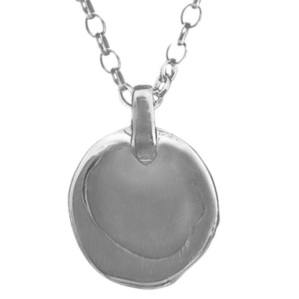 organic shaped coin made from sterling silver with silver rolo chain