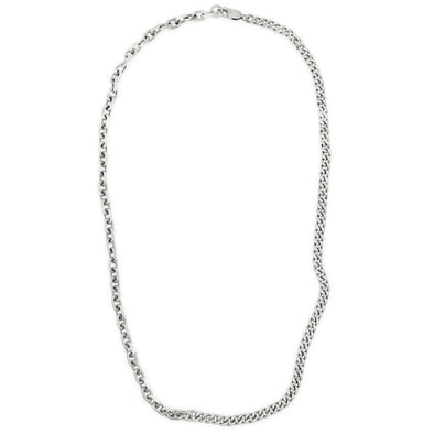 Half Diamond Cut Cable chain and half classic Curb necklace in solid sterling silver