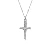 mini Cross pendant handmade from Sterling Silver hanging from a hypoallergenic Sterling Silver beaded chain