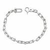 A silver-toned metal chain bracelet with alternating polished round beads and elongated links, shown on a plain white background.