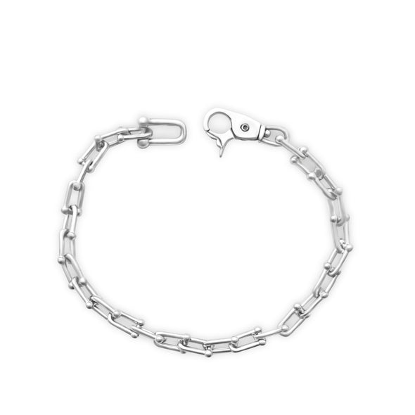 Silver chain bracelet on a white background