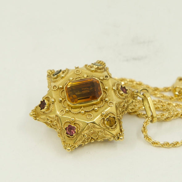 VINTAGE 18K Star of David Gemstone Pendant