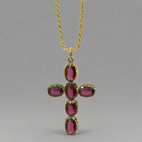 VINTAGE 14K Garnet Cross