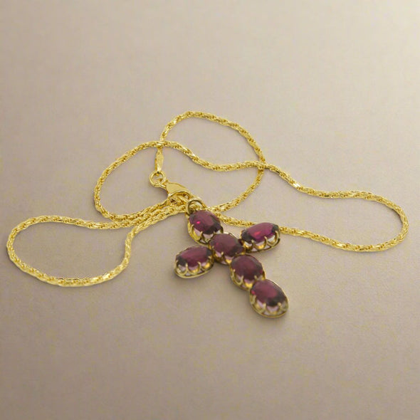 VINTAGE 14K Garnet Cross