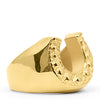 Gold ring shaped like a horseshoe on a white background