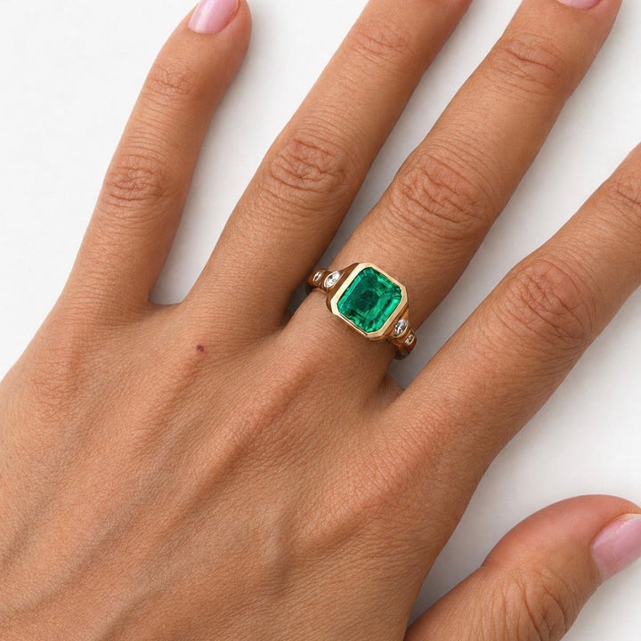 Emerald & Diamond Band 14k