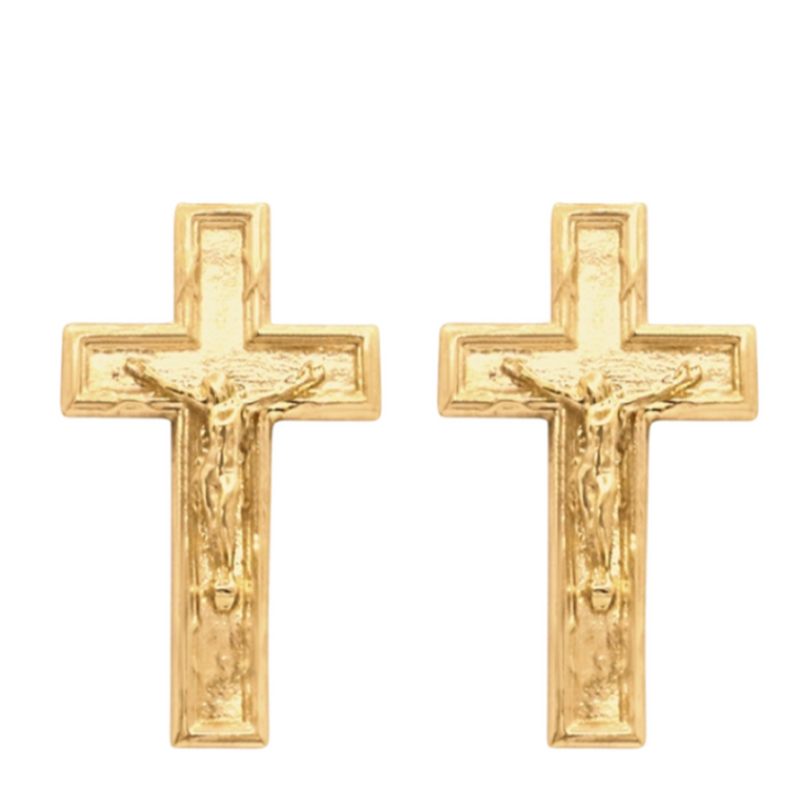 Asymmetric Crucifix Studs 14k