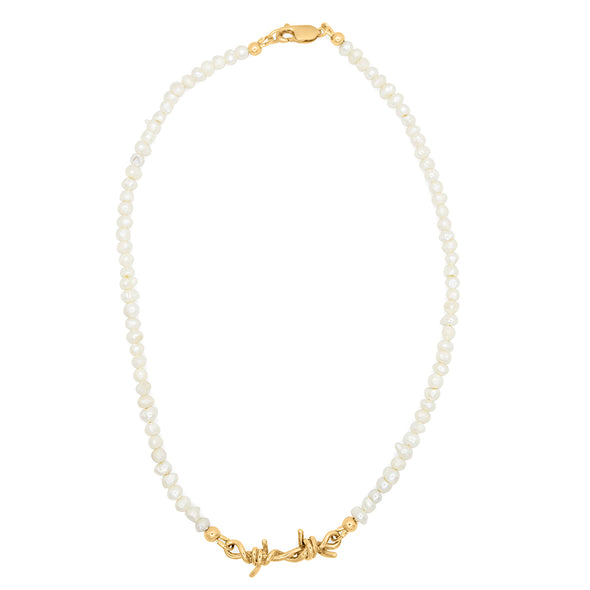 Barbed Wire Pearl Necklace Gold