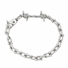 A silver-toned chain bracelet featuring alternating polished ball links and twisted barbed wire links, with a fish-shaped clasp, shown on a plain white background.