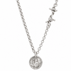 A silver chain necklace featuring a round medallion pendant with a raised figure and a barbed wire clasp closure, shown against a plain white background.