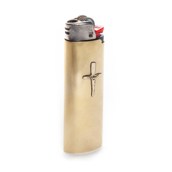 Crucifix Lighter Sleeve Gold or Silver