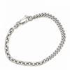 A silver-toned metal chain bracelet with a curb link design and a spring-ring clasp, displayed on a clean white background.
