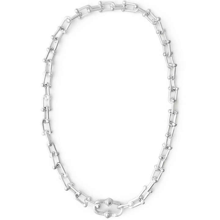 Silver chain necklace on a white background