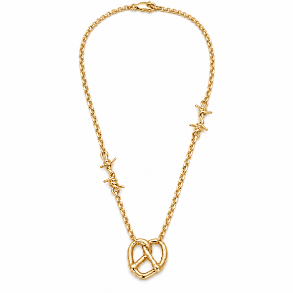Barbed Wire Pretzel Necklace 14K