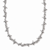 A silver-toned metal necklace featuring a continuous barbed wire design, displayed against a solid white background.