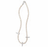 A pearl necklace with silver-toned bar and spike charms, displayed on a clean white background.