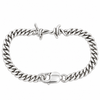 A silver-toned metal curb link bracelet with a polished barbed clasp and a lobster clasp closure, shown on a plain white background.