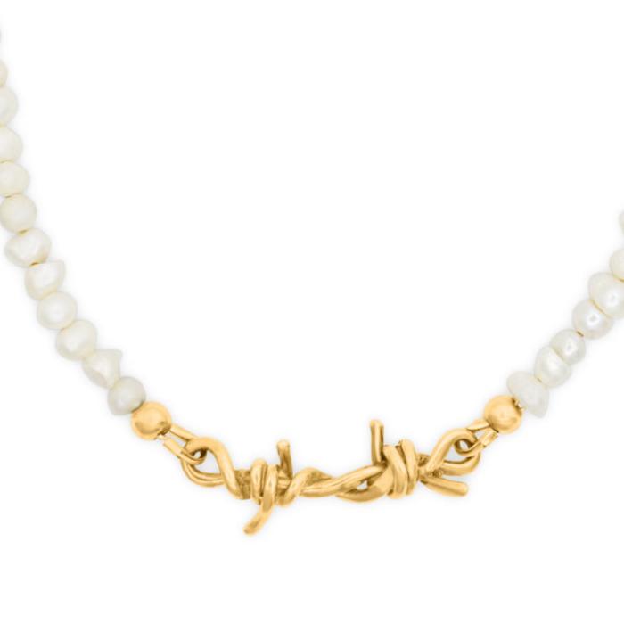 Barbed Wire Pearl Necklace 14k