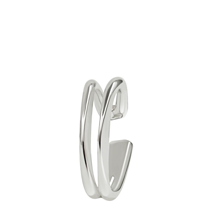 Silver open ring on a white background