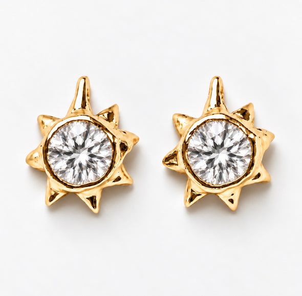Sun Stud Earrings 14k Moissanite