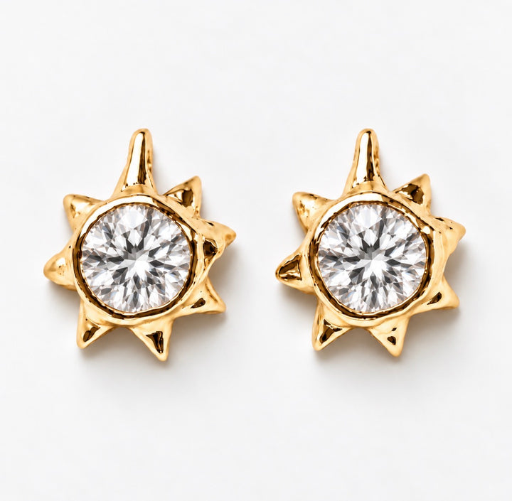 Sun Stud Earrings 14k Moissanite