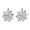 A pair of silver starburst stud earrings with round clear gemstones, shown on a plain white background.