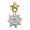 A two-tone celestial pendant featuring a polished gold five-pointed star at the top and a silver-toned eight-pointed sunburst design below, centered around a round clear gemstone, set against a plain white background.