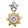 A two-tone celestial charm featuring a polished silver star at the top and a gold sunburst at the bottom, with a large round clear gemstone in the center, set against a plain white background.