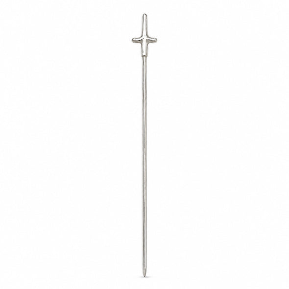 a sterling silver cocktail pick with cross detail