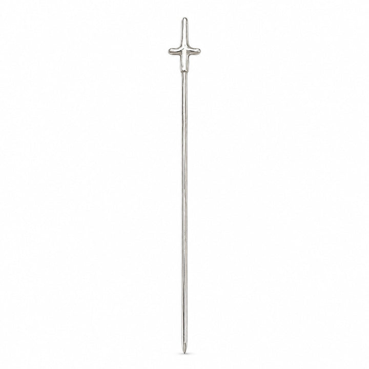 a sterling silver cocktail pick with cross detail