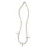Pearl necklace with silver pendants on a white background