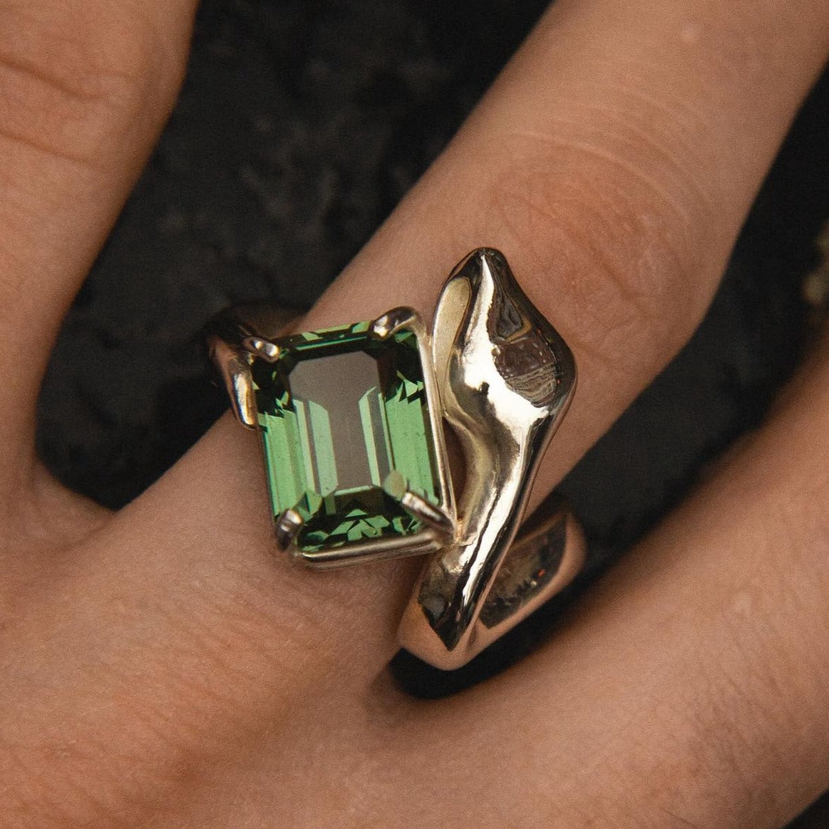 Sacred Gem Snake Ring Green Tourmaline in Sterling Silver – www