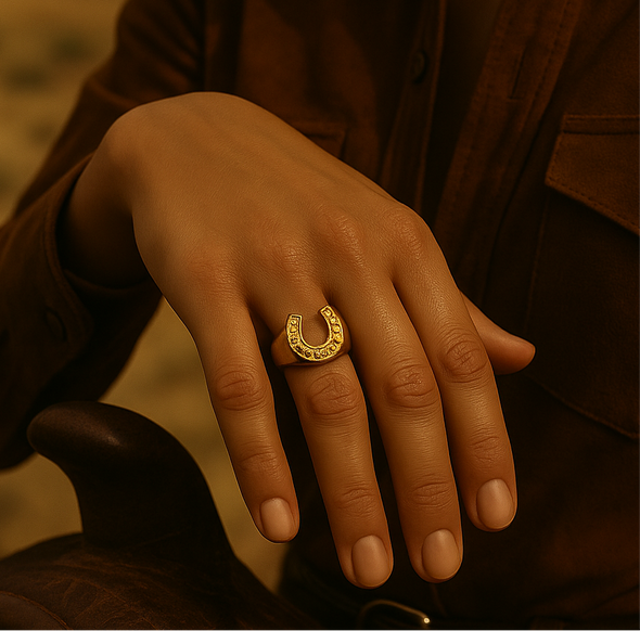 Studded Horse Shoe Signet 14k