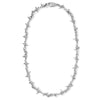 Silver barbed wire necklace on a white background
