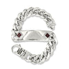 Silver chain-style bracelet with embedded gemstones on a white background