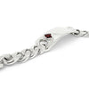 Silver chain bracelet with a red gemstone on a white background